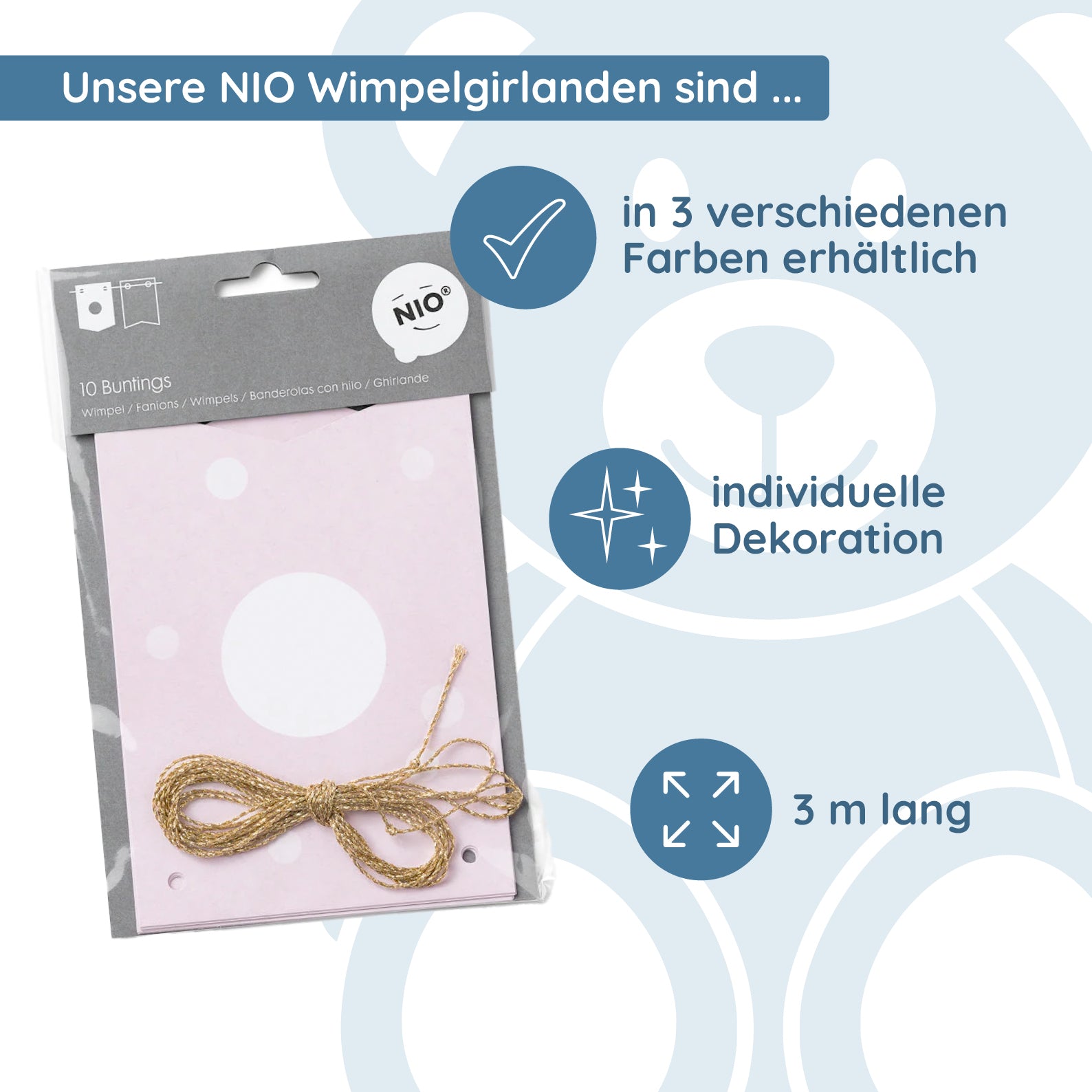 NIO Wimpel + Band Rose (115x160 mm / 3m - 2x5 Stück) - kinder-druckerei.de