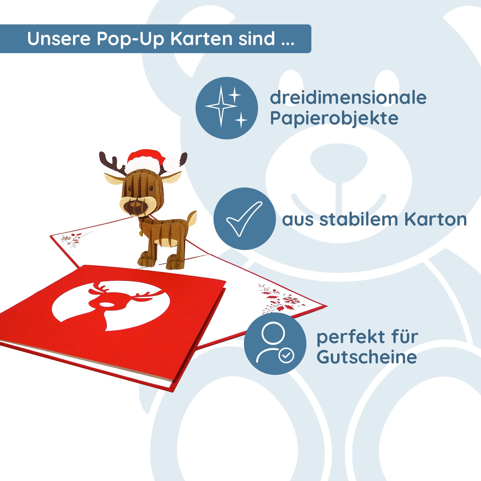 Colognecards Pop-Up Karte Rentier - kinder-druckerei.de